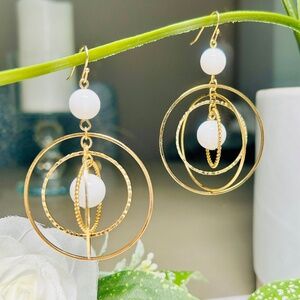 Elegant Orbiting Gold Plated Concentric Circled Dangle Earrings.
